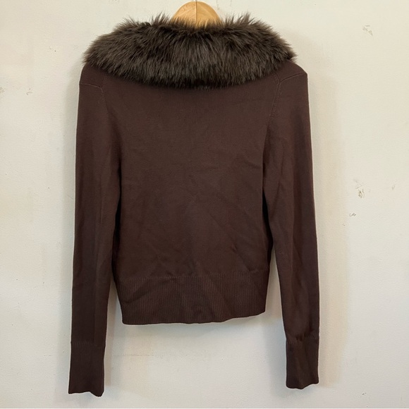Ann Taylor Loft faux fur collar brown cardigan, size medium - Picture 2 of 4